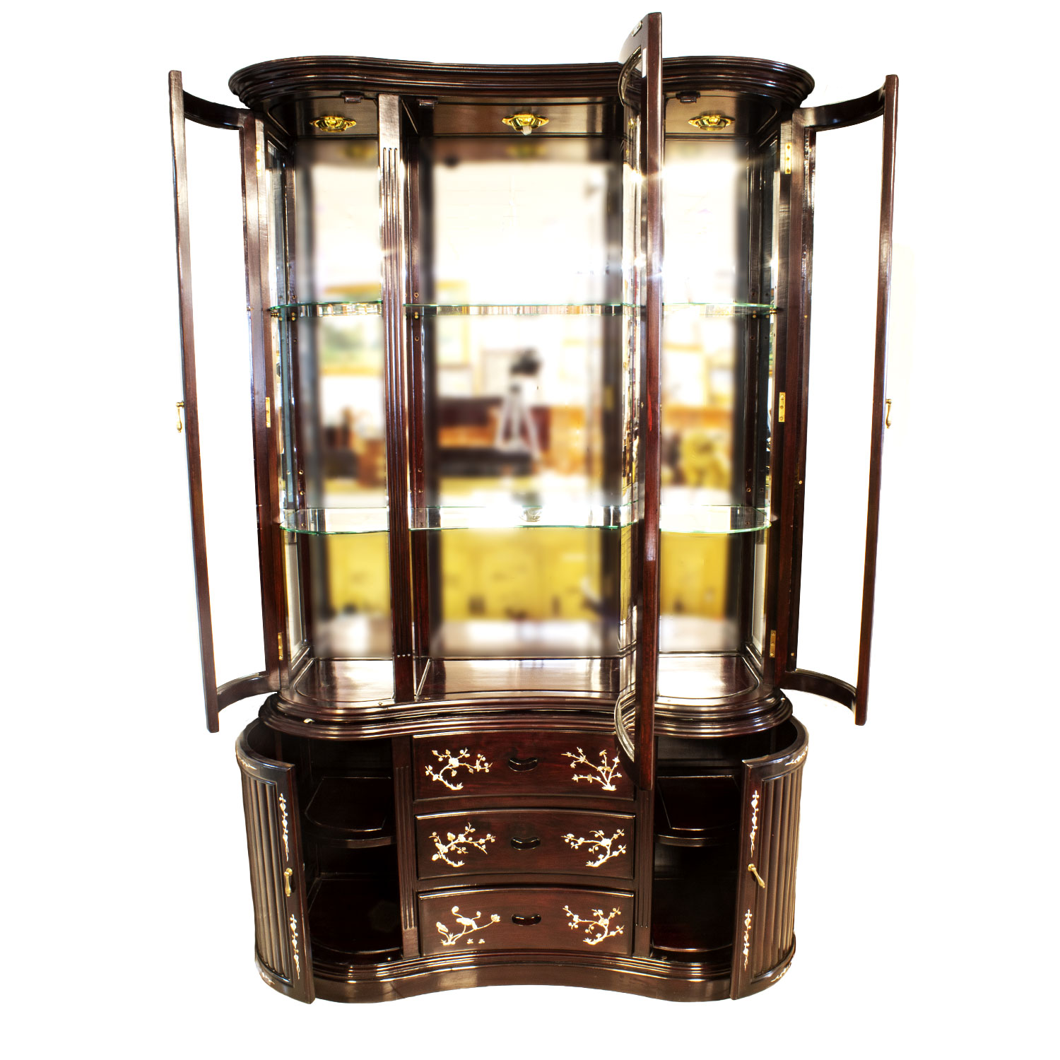 Rosewood Kidney Shape Display Cabinet with Mother of Pearls